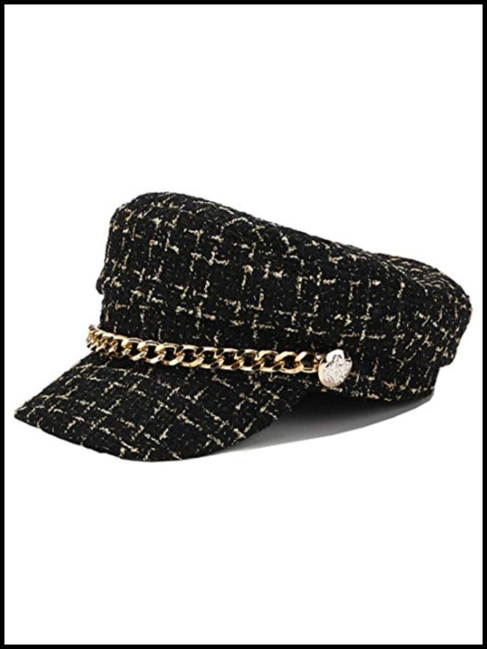 Womens Plaid Tweed Newsboy Baker Boy Hat Peaked Beret with Chain